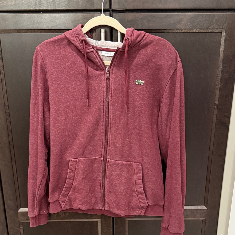 Lacoste Burgundy Full-Zip Hoodie